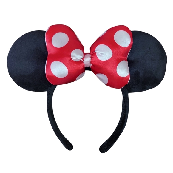 Disney Minnie Mouse Ears Headband - Red and Black w/ Red/White Polka Dot Bow - Picture 1 of 5